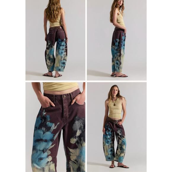 Free People Denim - NWOT We The Free Good Luck Printed Barrel Jeans | Washed Floral | Size 24